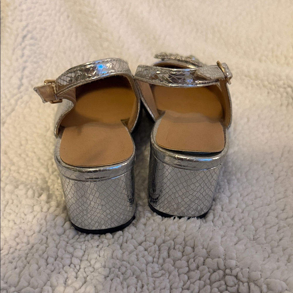 Chic Silver Embellished Slingback Heels - Picture 3 of 6